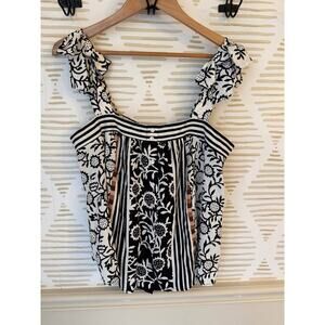 Jane and Delancey Women’s Medium Shoulder Tie Black Graphic Shirt
